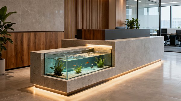 6個(gè)高顏值公司辦公室前臺(tái)魚池裝修方案（