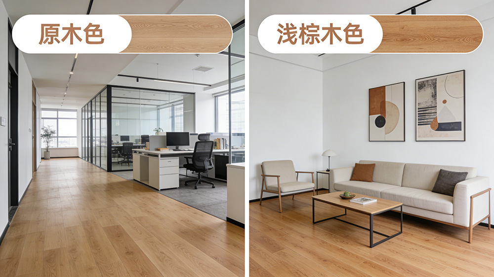 辦公室中性色系地板（原木色、淺棕木色）